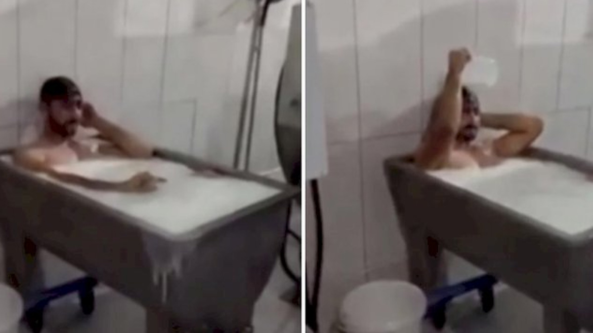 Süt kazanında banyo yapıp TikTok'ta paylaştı