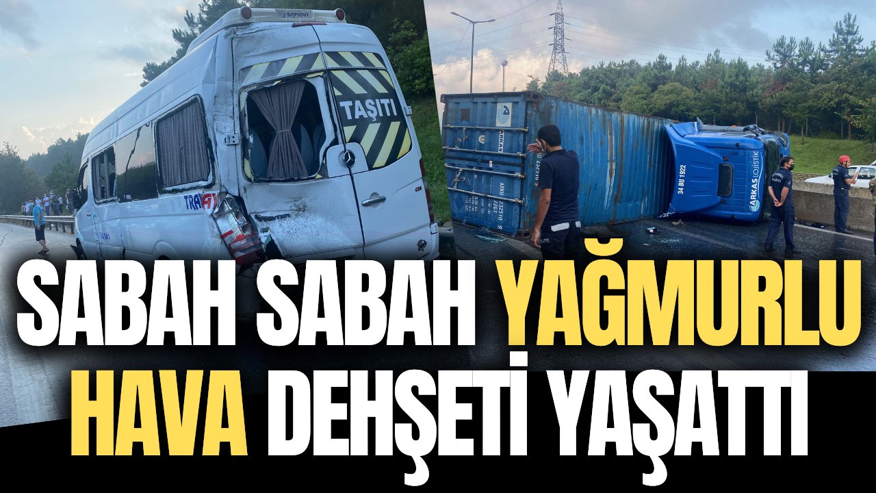 Hava yağışlı olunca yol buz pistine döndü! Zincirleme kaza herkesi korkuttu